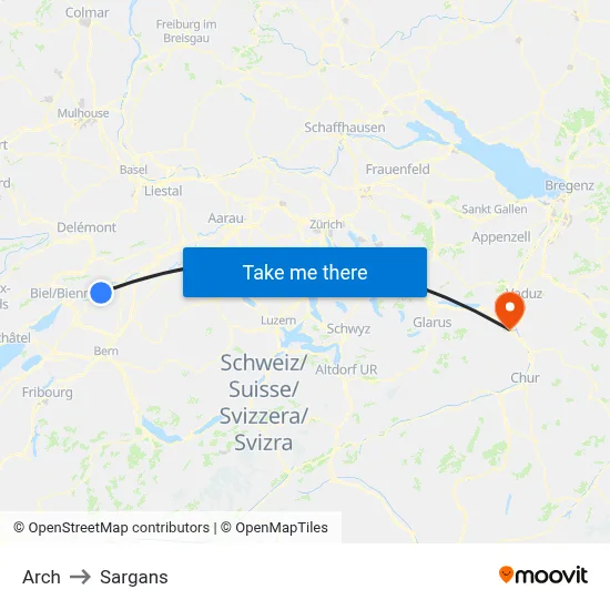 Arch to Sargans map