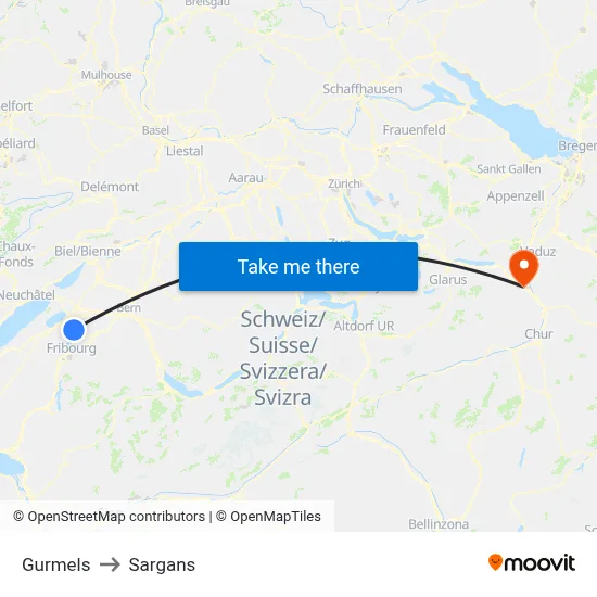 Gurmels to Sargans map
