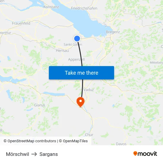 Mörschwil to Sargans map