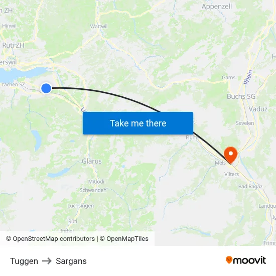 Tuggen to Sargans map