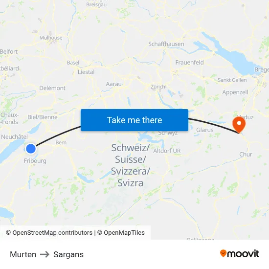 Murten to Sargans map