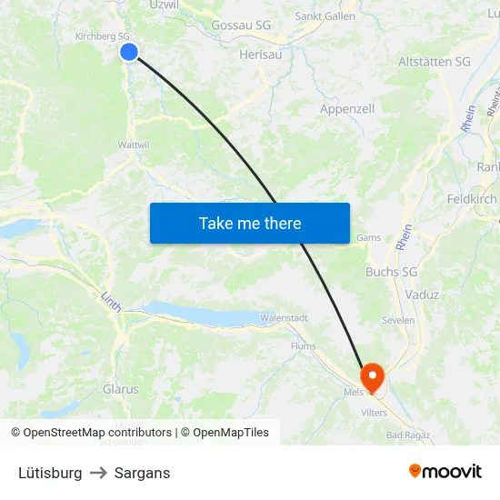 Lütisburg to Sargans map