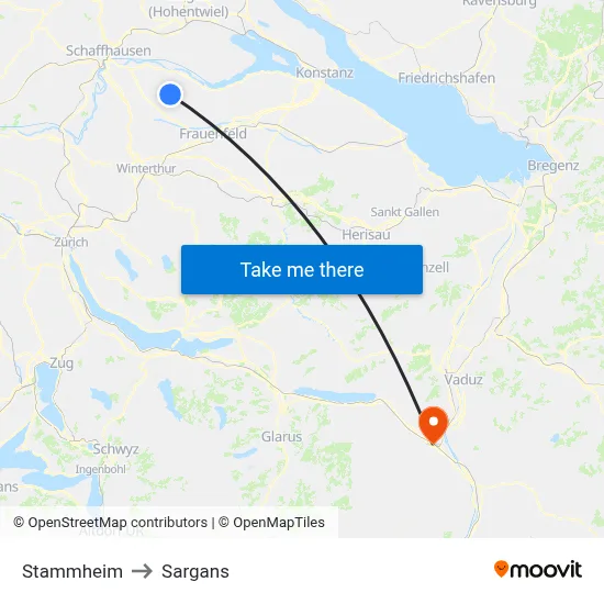 Stammheim to Sargans map