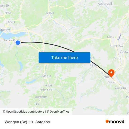 Wangen (Sz) to Sargans map