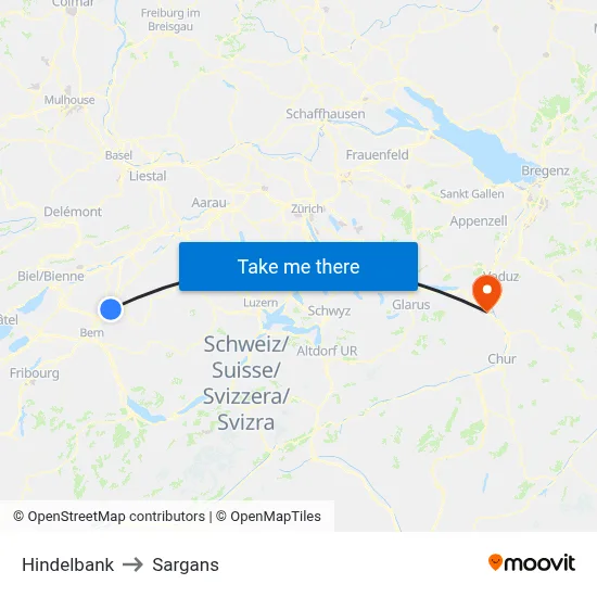 Hindelbank to Sargans map
