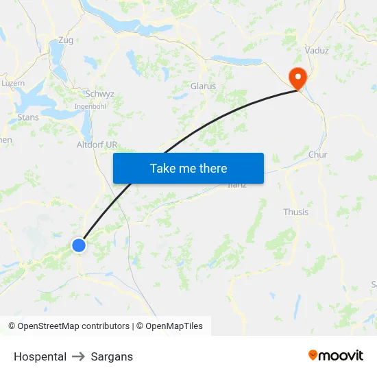 Hospental to Sargans map