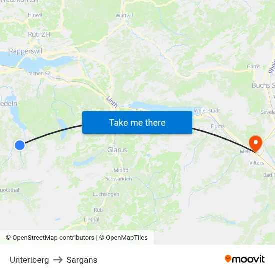 Unteriberg to Sargans map