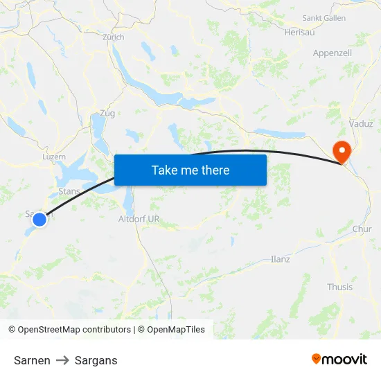 Sarnen to Sargans map