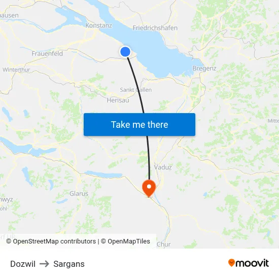 Dozwil to Sargans map