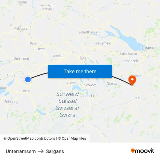 Unterramsern to Sargans map