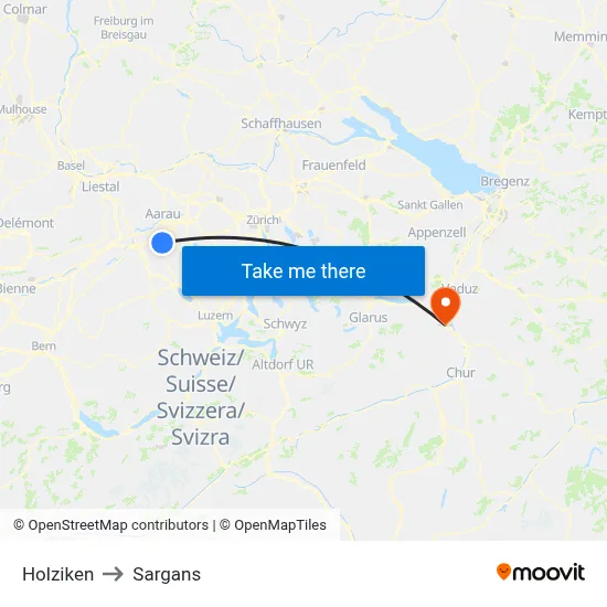 Holziken to Sargans map