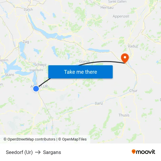 Seedorf (Ur) to Sargans map
