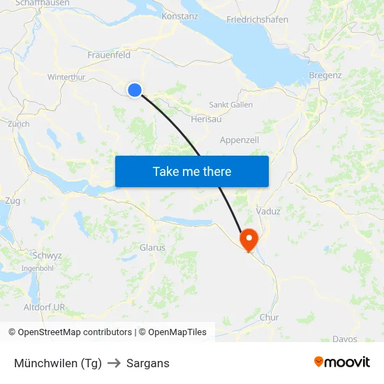 Münchwilen (Tg) to Sargans map