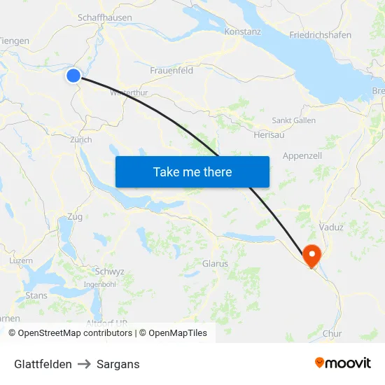 Glattfelden to Sargans map