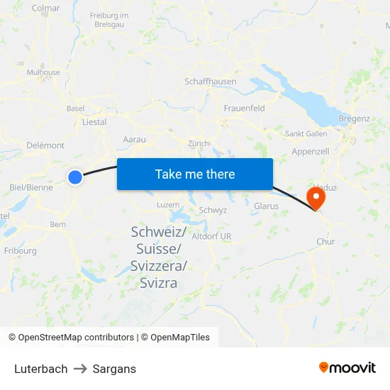Luterbach to Sargans map
