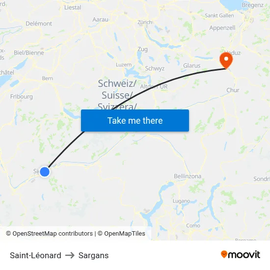 Saint-Léonard to Sargans map
