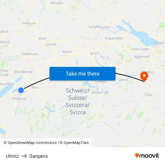 Ulmiz to Sargans map