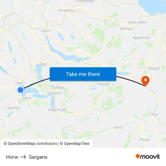Horw to Sargans map