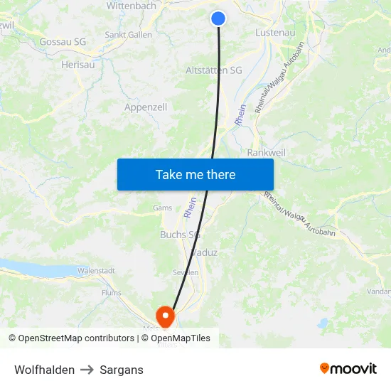 Wolfhalden to Sargans map