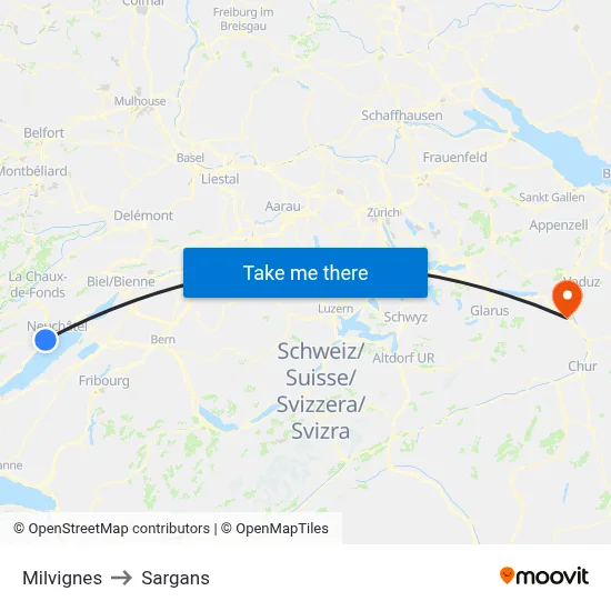 Milvignes to Sargans map