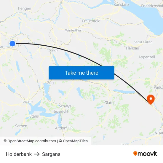 Holderbank to Sargans map