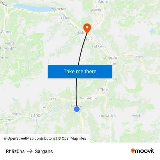 Rhäzüns to Sargans map