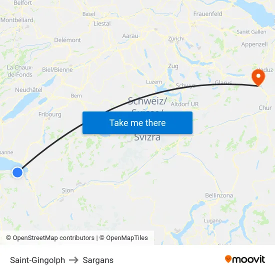 Saint-Gingolph to Sargans map
