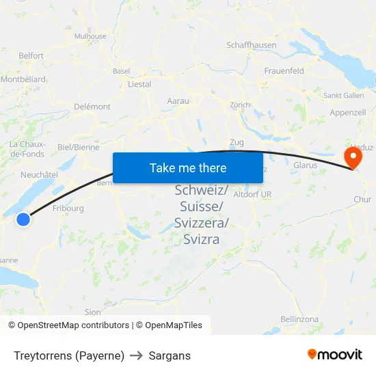 Treytorrens (Payerne) to Sargans map