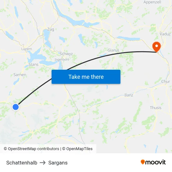 Schattenhalb to Sargans map