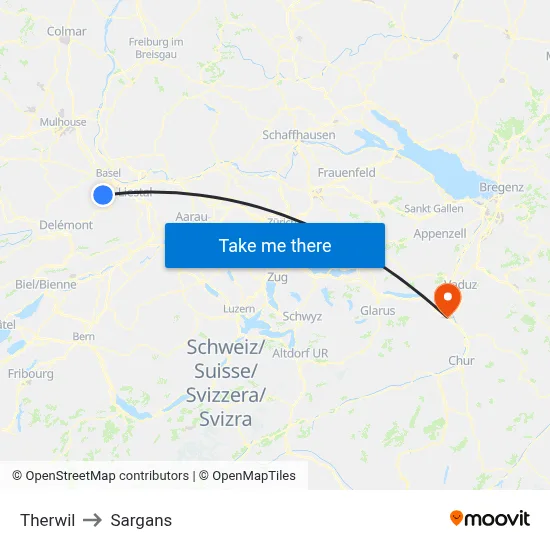 Therwil to Sargans map