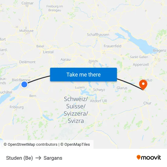 Studen (Be) to Sargans map