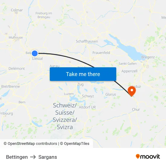 Bettingen to Sargans map