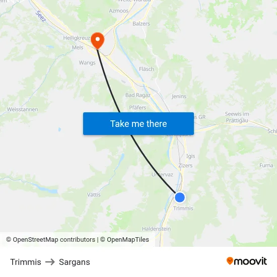 Trimmis to Sargans map