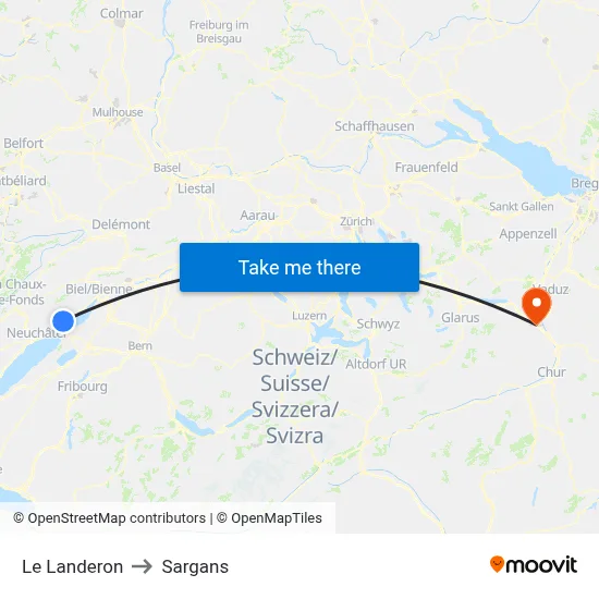 Le Landeron to Sargans map