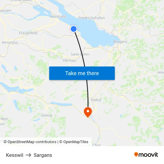 Kesswil to Sargans map
