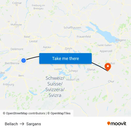 Bellach to Sargans map