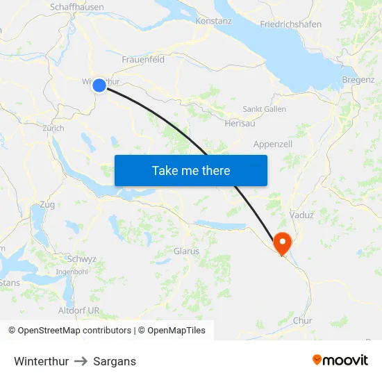 Winterthur to Sargans map
