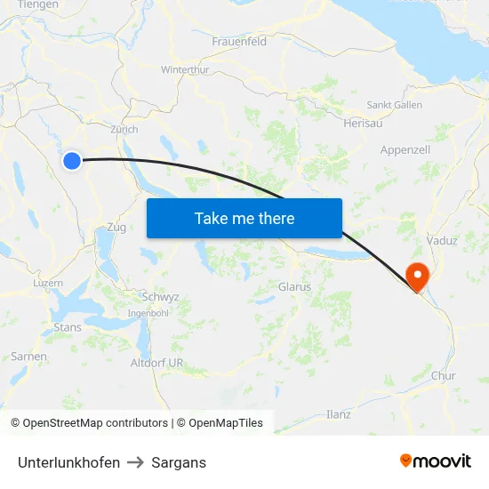 Unterlunkhofen to Sargans map