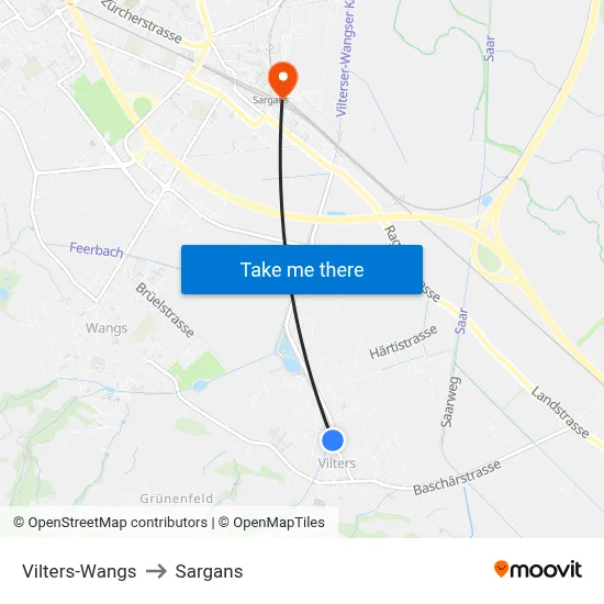 Vilters-Wangs to Sargans map