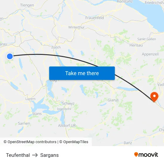 Teufenthal to Sargans map