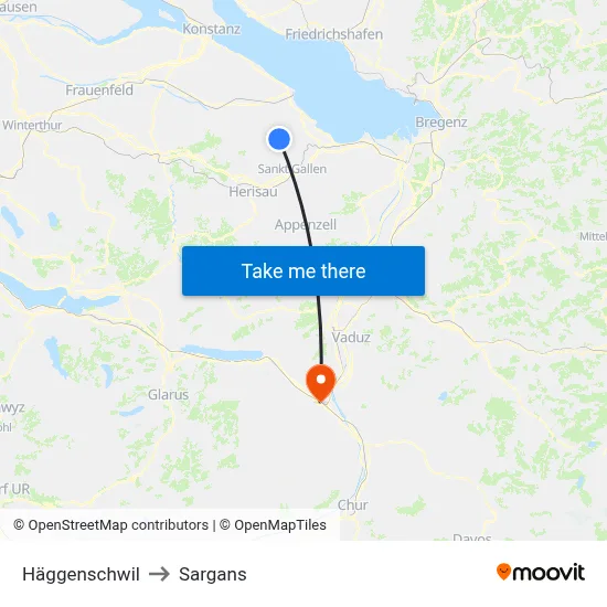 Häggenschwil to Sargans map
