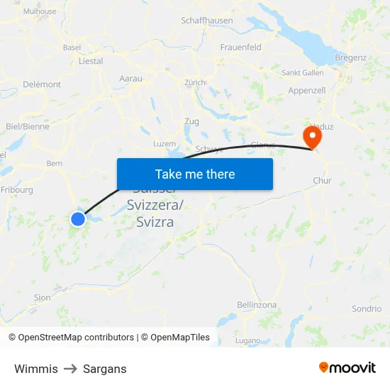 Wimmis to Sargans map