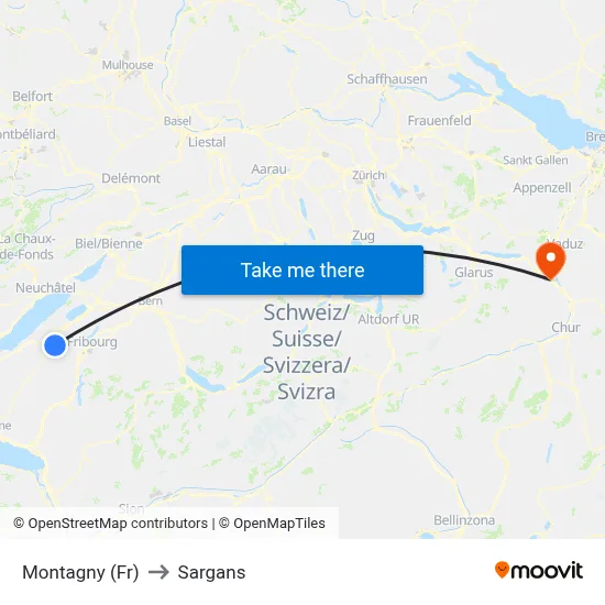 Montagny (Fr) to Sargans map