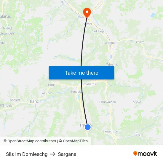 Sils Im Domleschg to Sargans map