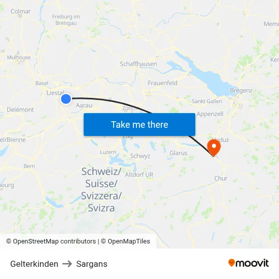 Gelterkinden to Sargans map