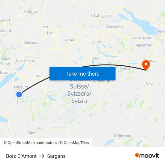 Bois-D’Amont to Sargans map