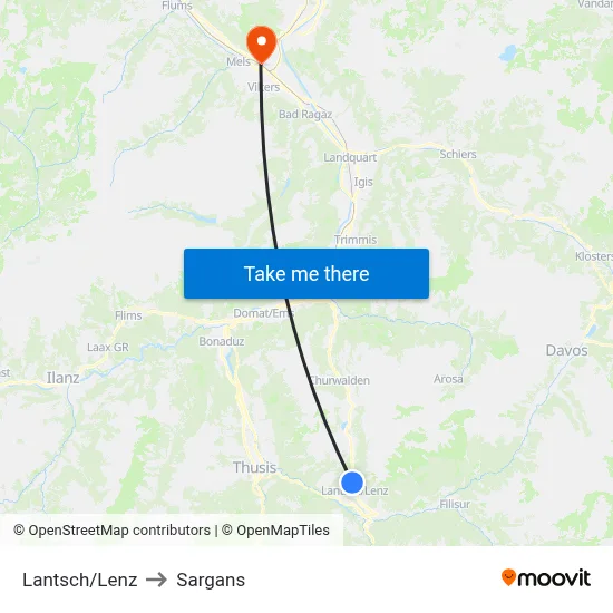 Lantsch/Lenz to Sargans map