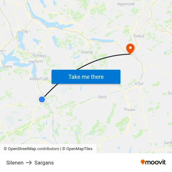 Silenen to Sargans map