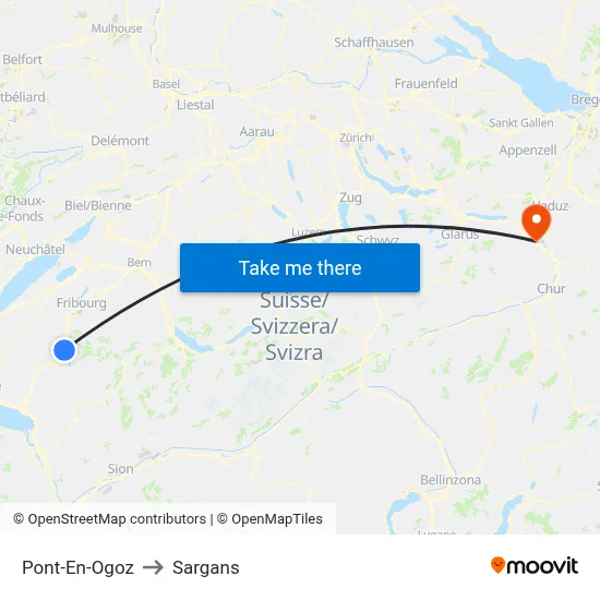 Pont-En-Ogoz to Sargans map