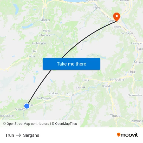 Trun to Sargans map